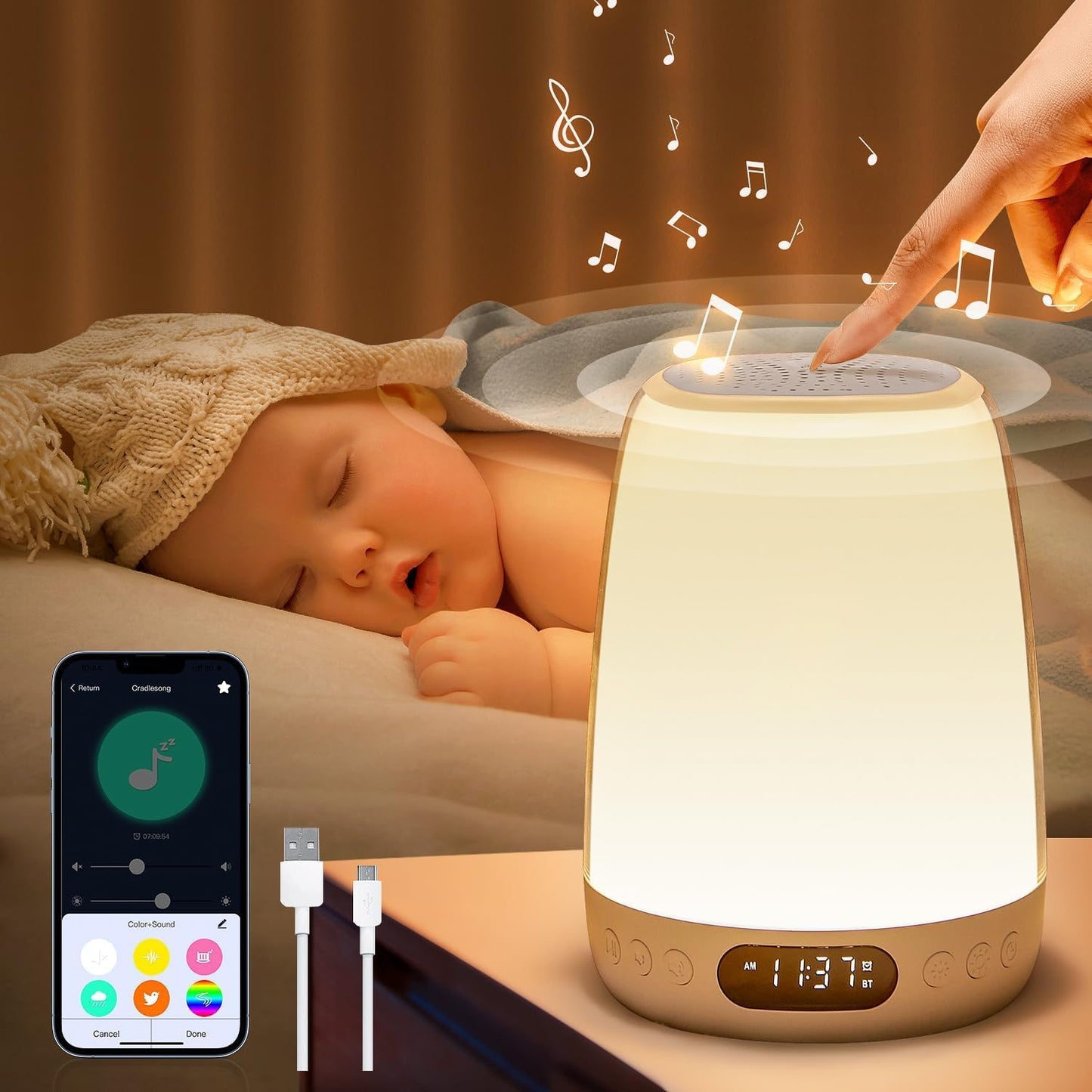 Veilleuse Bébé Musicale et Lumineuse – Lampe de Chevet Sans Fil 🌟