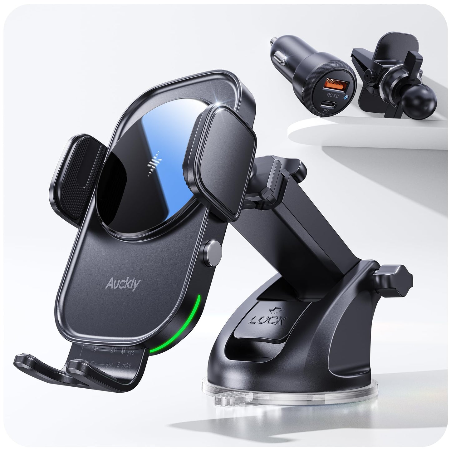Auckly 15w Support Telephone Voiture Induction,【60W QC3.0】 Chargeur Induction Voiture Rapide Clip Chargeur sans Fil Voiture pour iPhone 15 14 13 12 Pro Max Mini Plus Samsung