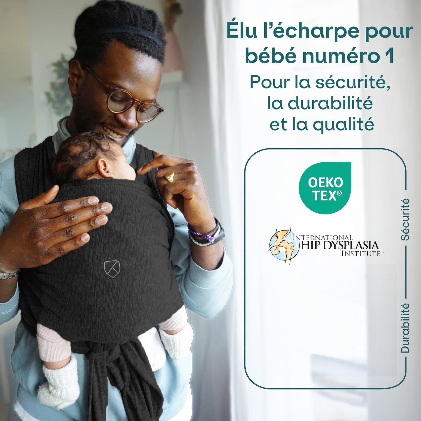 Koala Bébé Écharpe de Portage Réglable – Facile à Enfiler, Unisexe, Noir