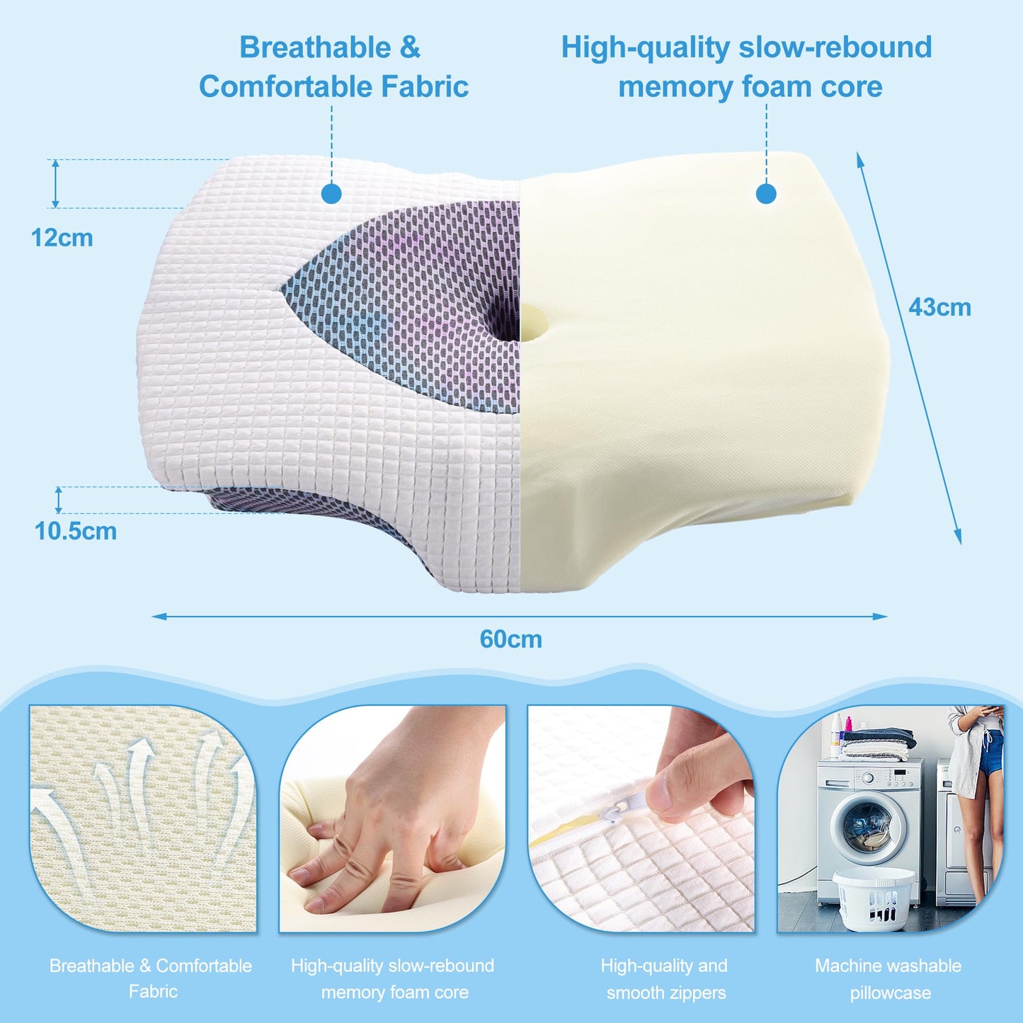 Oreiller Cervical Ergonomique en Mousse à Mémoire – Confort Absolu pour un Sommeil Réparateur