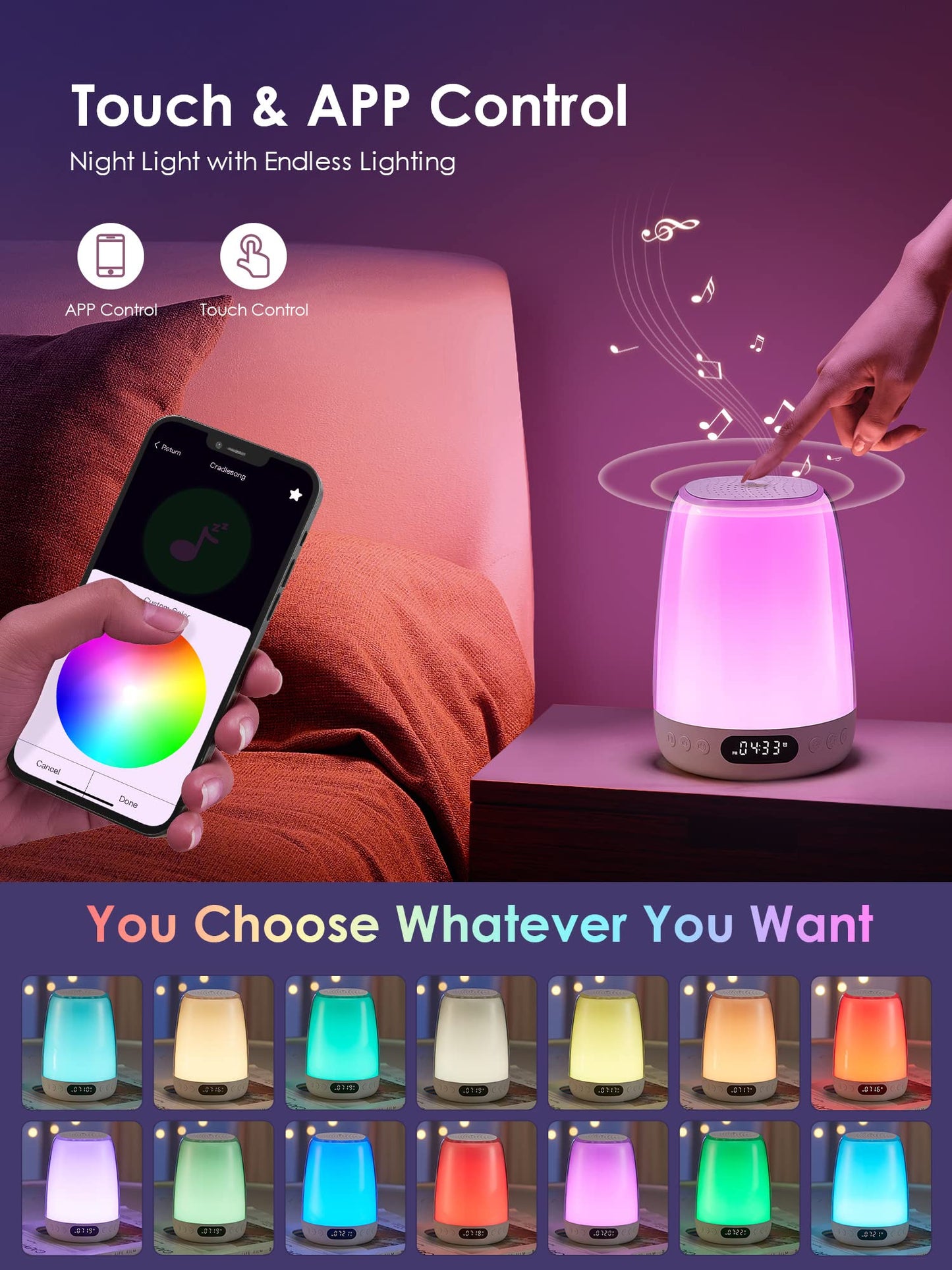 Veilleuse Bébé Musicale et Lumineuse – Lampe de Chevet Sans Fil 🌟