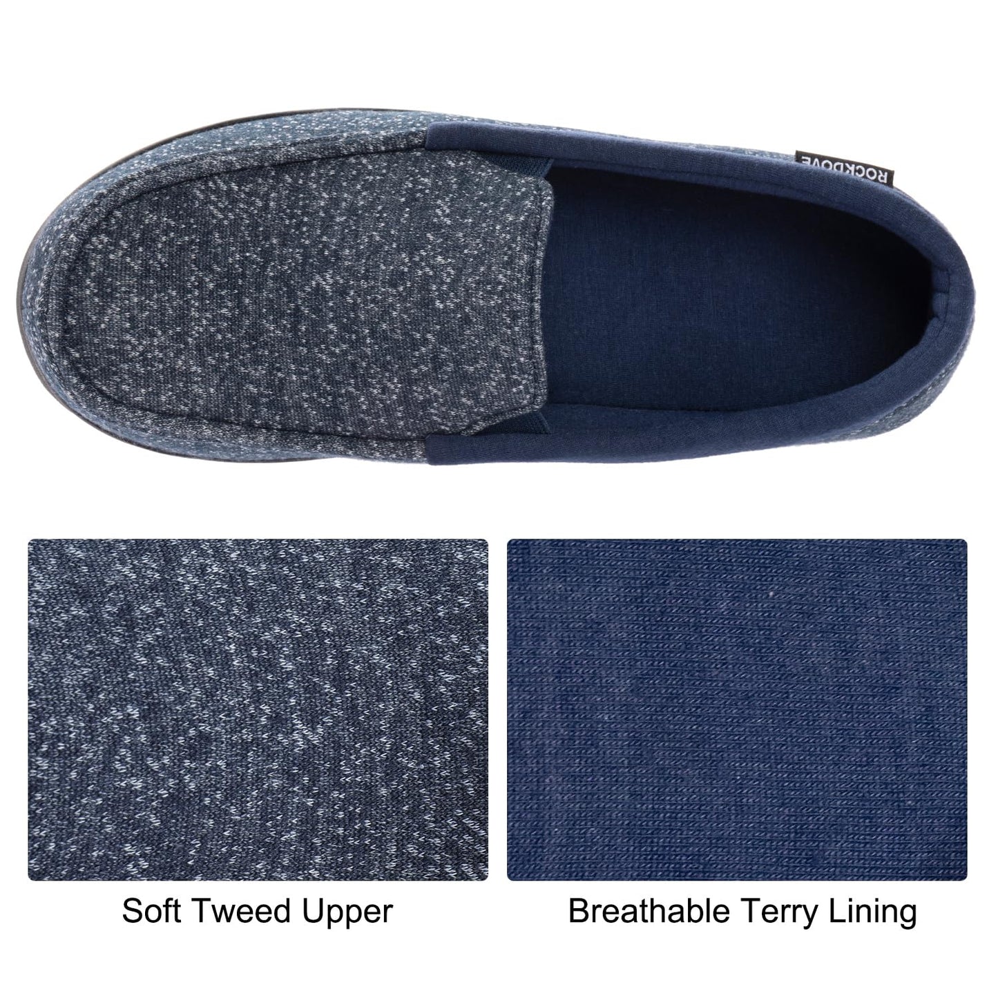 RockDove Pantoufles Mocassins SILVADUR en tissu anti-odeurs pour homme