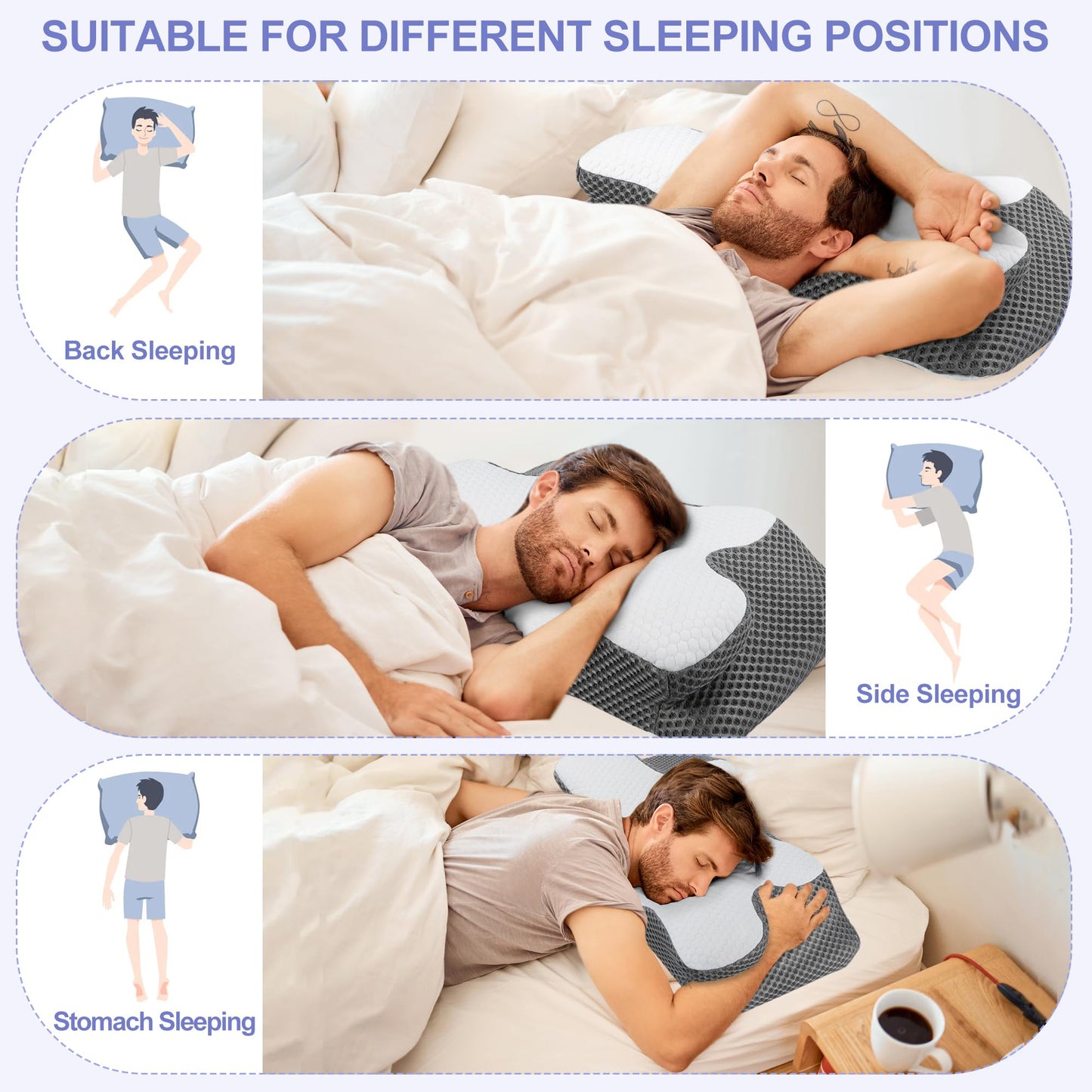 Oreiller Cervical Ergonomique en Mousse à Mémoire – Confort Absolu pour un Sommeil Réparateur