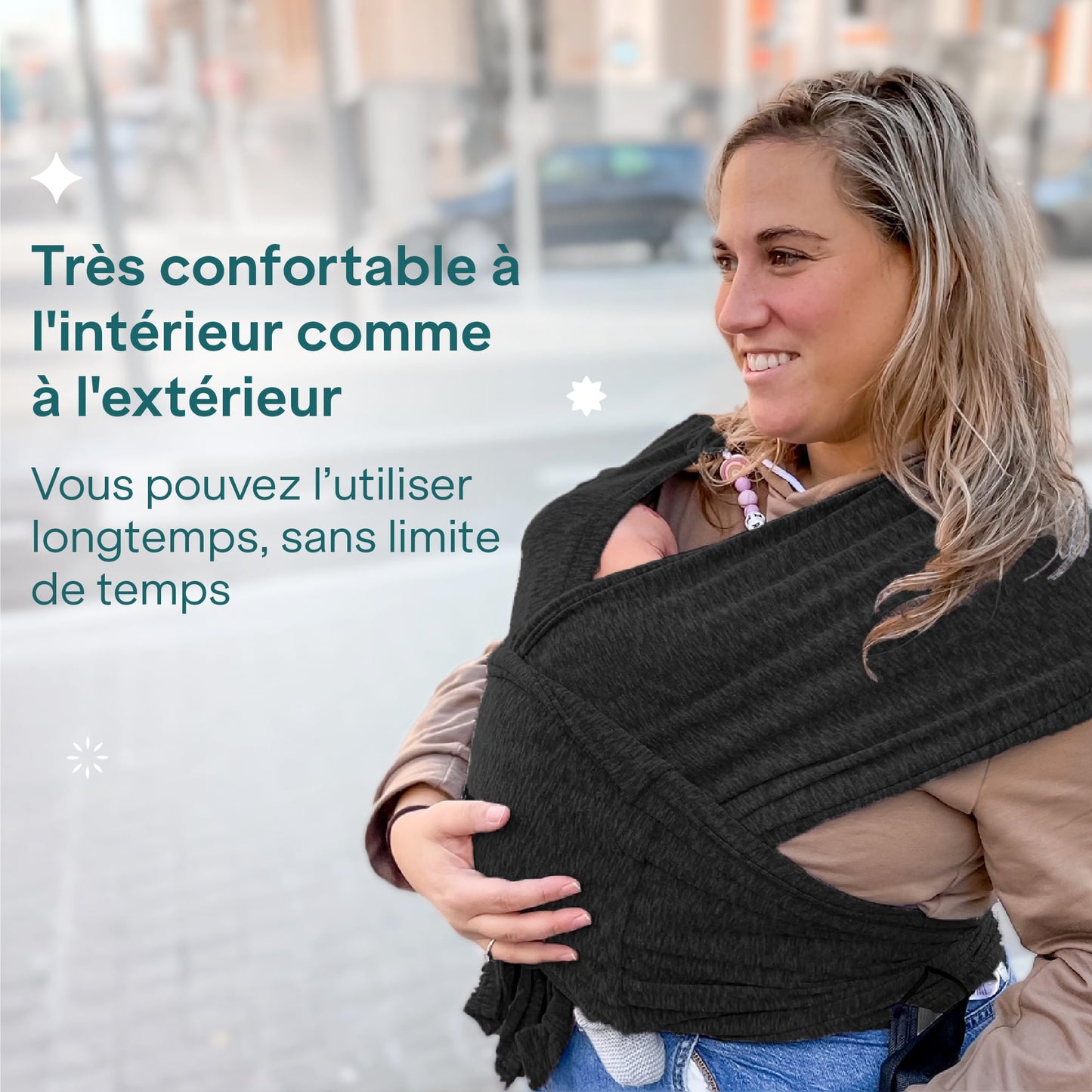 Koala Bébé Écharpe de Portage Réglable – Facile à Enfiler, Unisexe, Noir