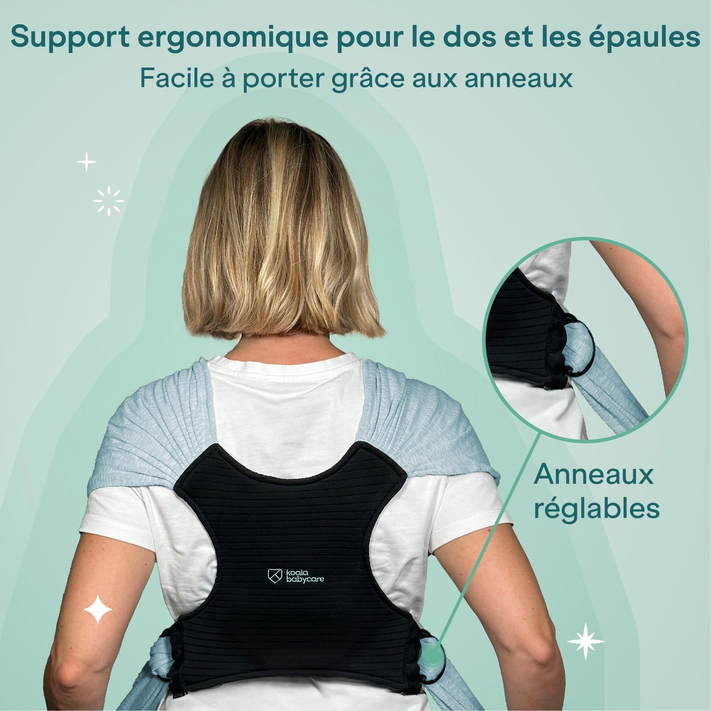 Koala Bébé Écharpe de Portage Réglable – Facile à Enfiler, Unisexe, Noir