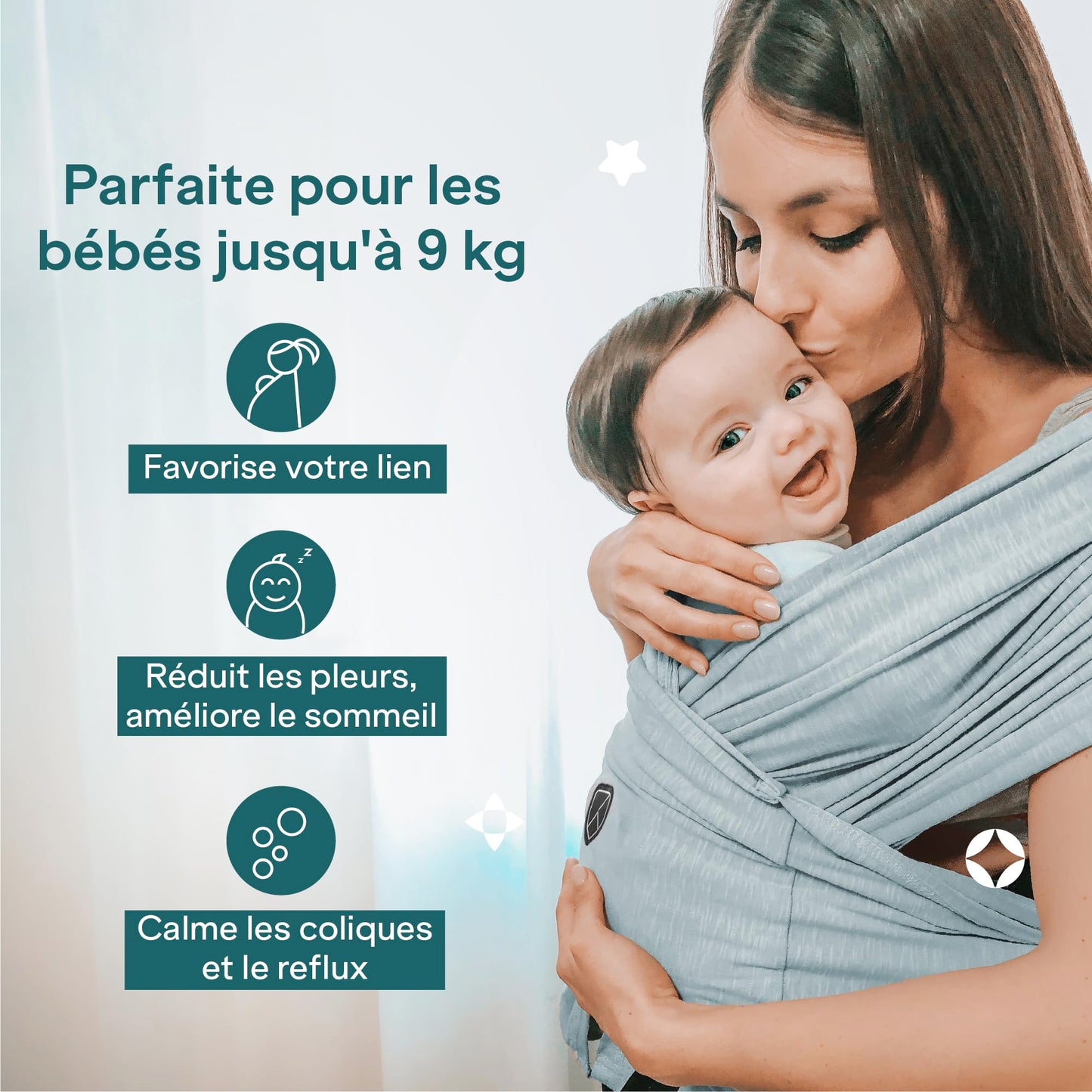 Koala Bébé Écharpe de Portage Réglable – Facile à Enfiler, Unisexe, Noir
