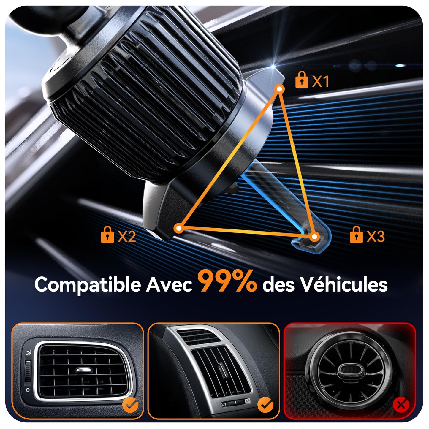 Auckly 15w Support Telephone Voiture Induction,【60W QC3.0】 Chargeur Induction Voiture Rapide Clip Chargeur sans Fil Voiture pour iPhone 15 14 13 12 Pro Max Mini Plus Samsung