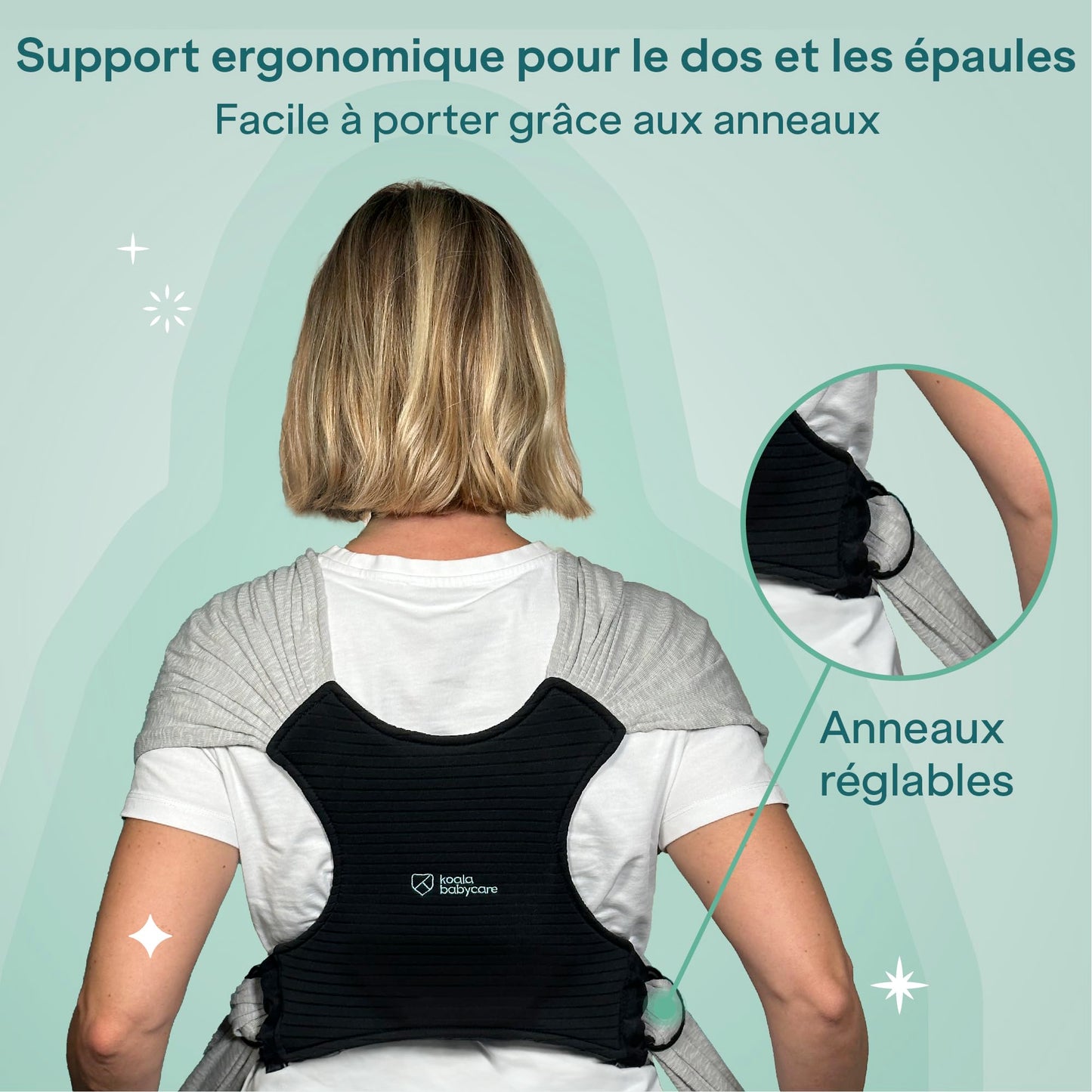 Koala Bébé Écharpe de Portage Réglable – Facile à Enfiler, Unisexe, Noir