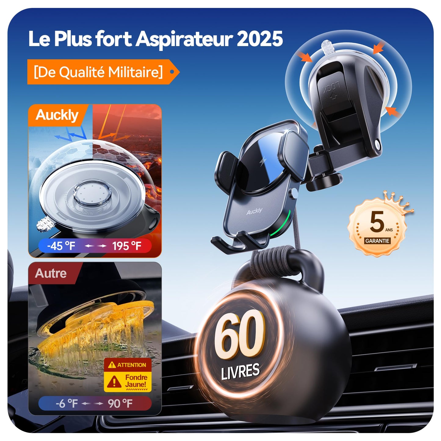 Auckly 15w Support Telephone Voiture Induction,【60W QC3.0】 Chargeur Induction Voiture Rapide Clip Chargeur sans Fil Voiture pour iPhone 15 14 13 12 Pro Max Mini Plus Samsung