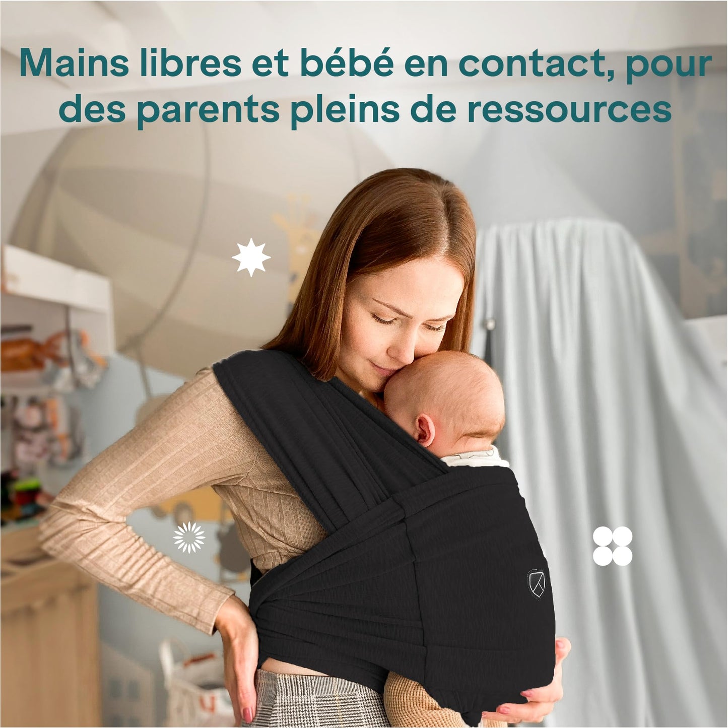 Koala Bébé Écharpe de Portage Réglable – Facile à Enfiler, Unisexe, Noir