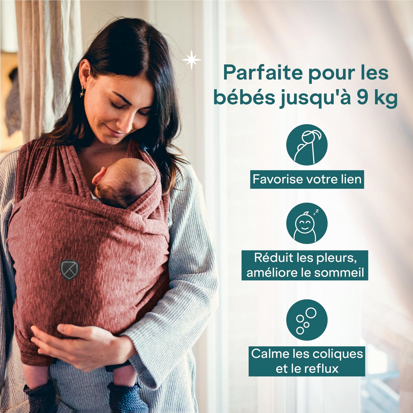 Koala Bébé Écharpe de Portage Réglable – Facile à Enfiler, Unisexe, Noir