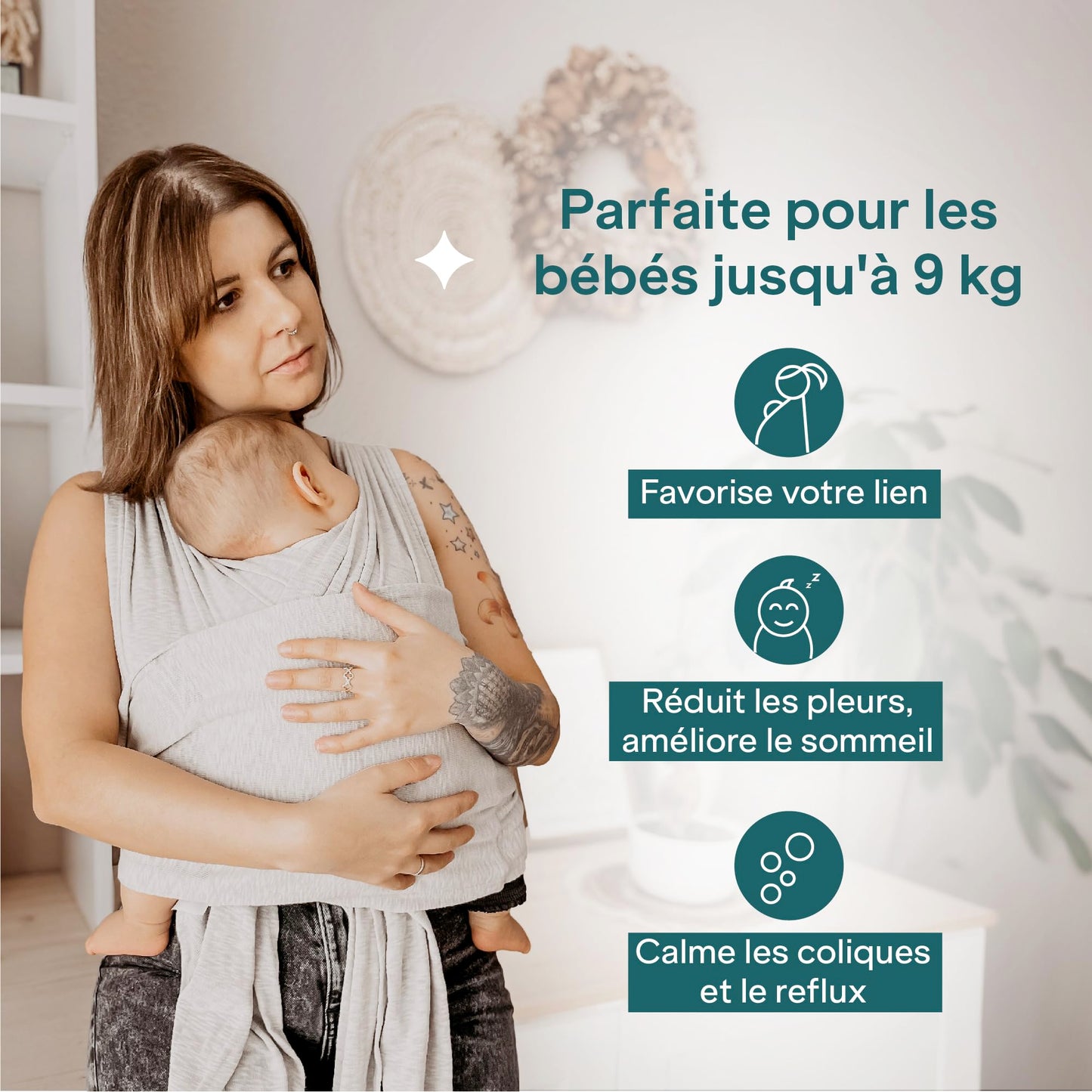 Koala Bébé Écharpe de Portage Réglable – Facile à Enfiler, Unisexe, Noir