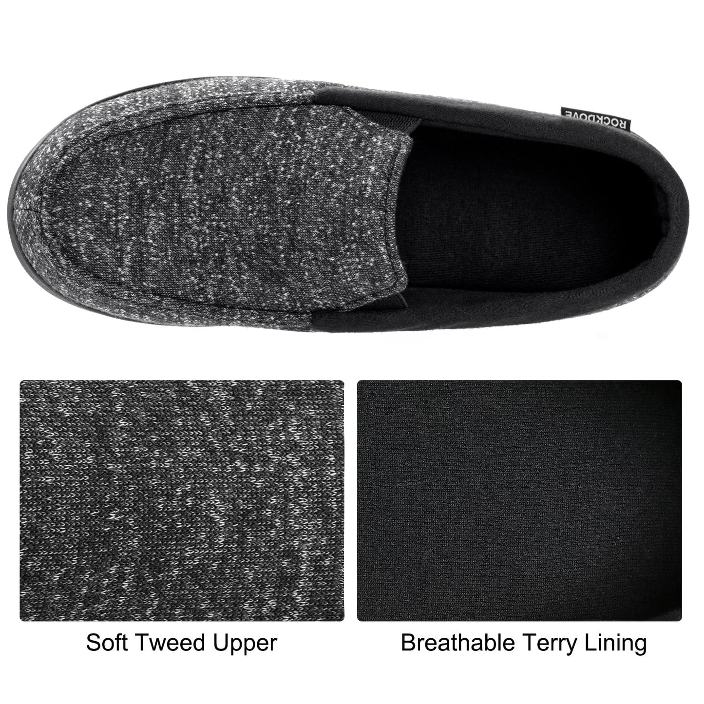 RockDove Pantoufles Mocassins SILVADUR en tissu anti-odeurs pour homme