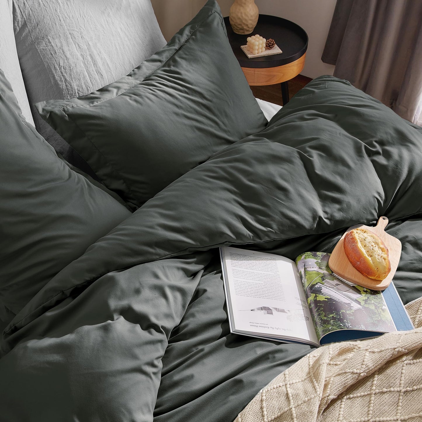 WAVVE Housse de Couette 140x200 cm avec 1 Taie d'oreiller 65x65 cm,Parure de Lit 1 Personne pour lit 90x190 avec Fermeture Éclair Sets de Housse Couette en Microfibre, Gris Foncé 140 x 200
