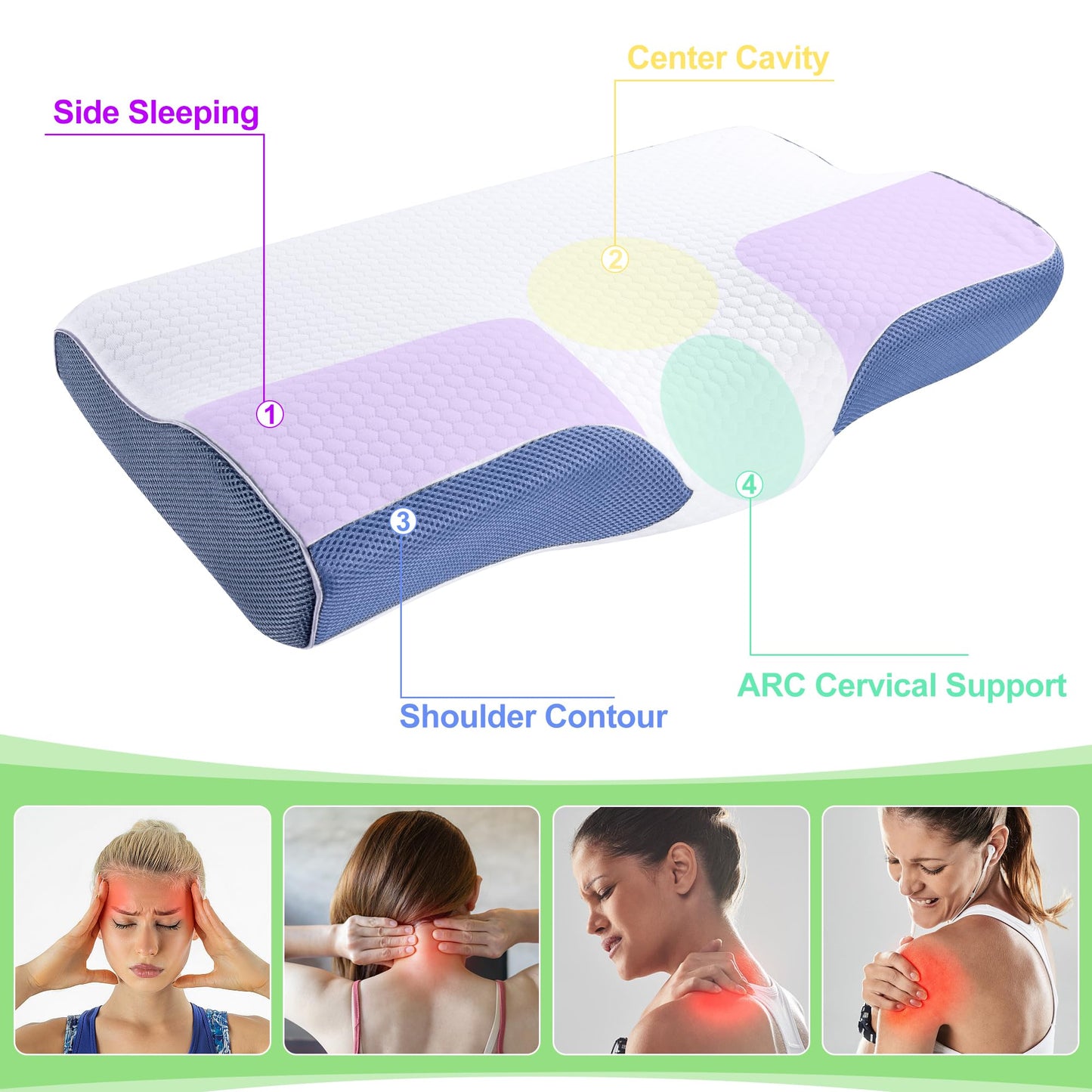 Oreiller Cervical Ergonomique en Mousse à Mémoire – Confort Absolu pour un Sommeil Réparateur