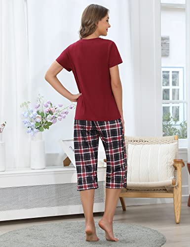 Pyjama Femme Été en Coton à Carreaux – Ensemble 2 Pièces Manche Courte et Pantalon Capri