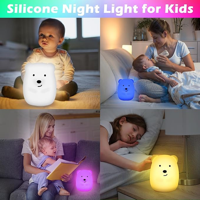 Veilleuse Bébé Ours Tactile en Silicone - 9 Couleurs