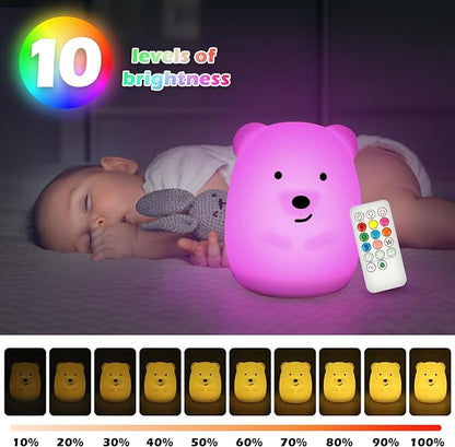 Veilleuse Bébé Ours Tactile en Silicone - 9 Couleurs