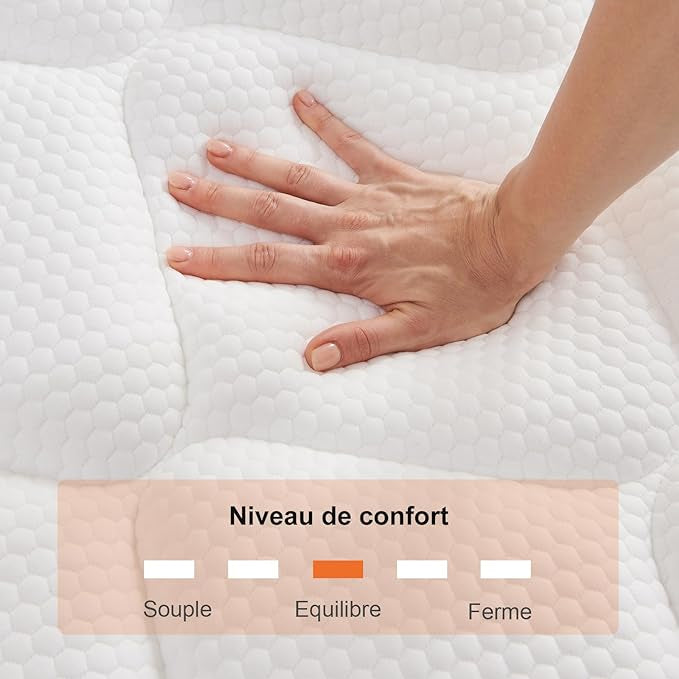 Matelas Hybride à Mémoire de Forme et Ressorts Ensachés | 22 cm