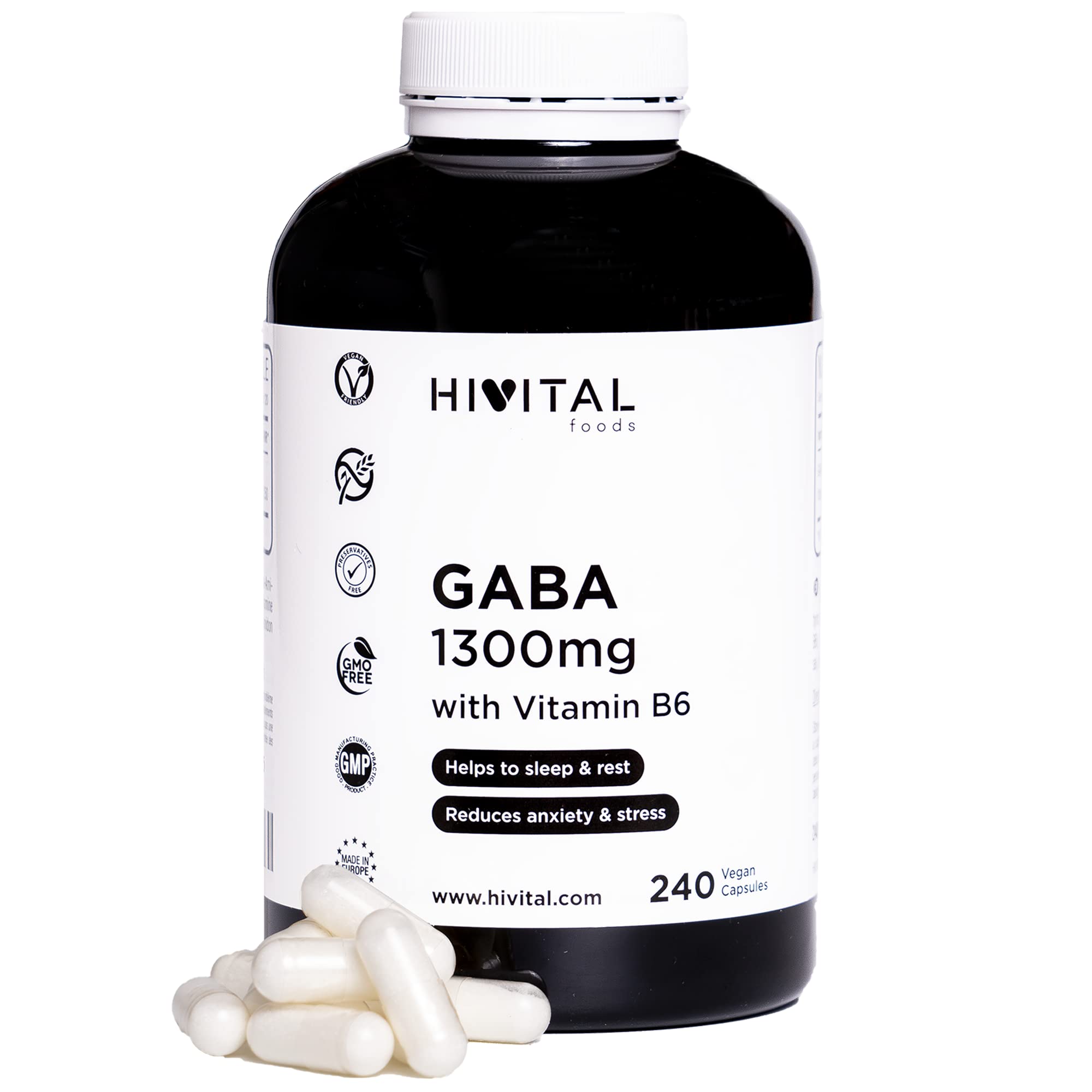 GABA 1300 mg avec Vitamine B6 | 240 Gélules Végétaliennes