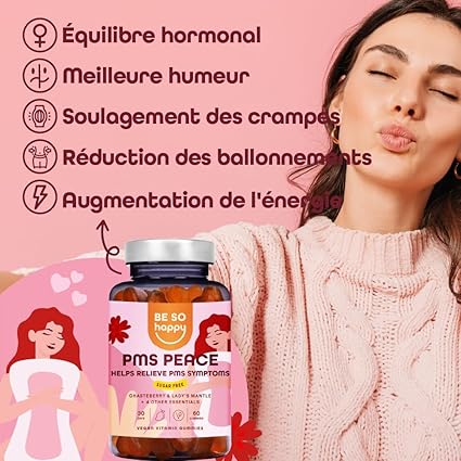 Gummies Bien-être Féminin | 30 Jours | BeSoHappy® PMS PEACE – Équilibre & Confort 🌸
