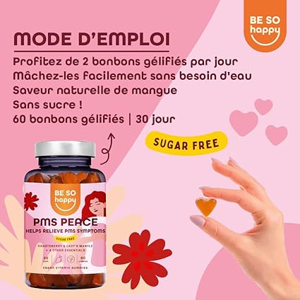 Gummies Bien-être Féminin | 30 Jours | BeSoHappy® PMS PEACE – Équilibre & Confort 🌸