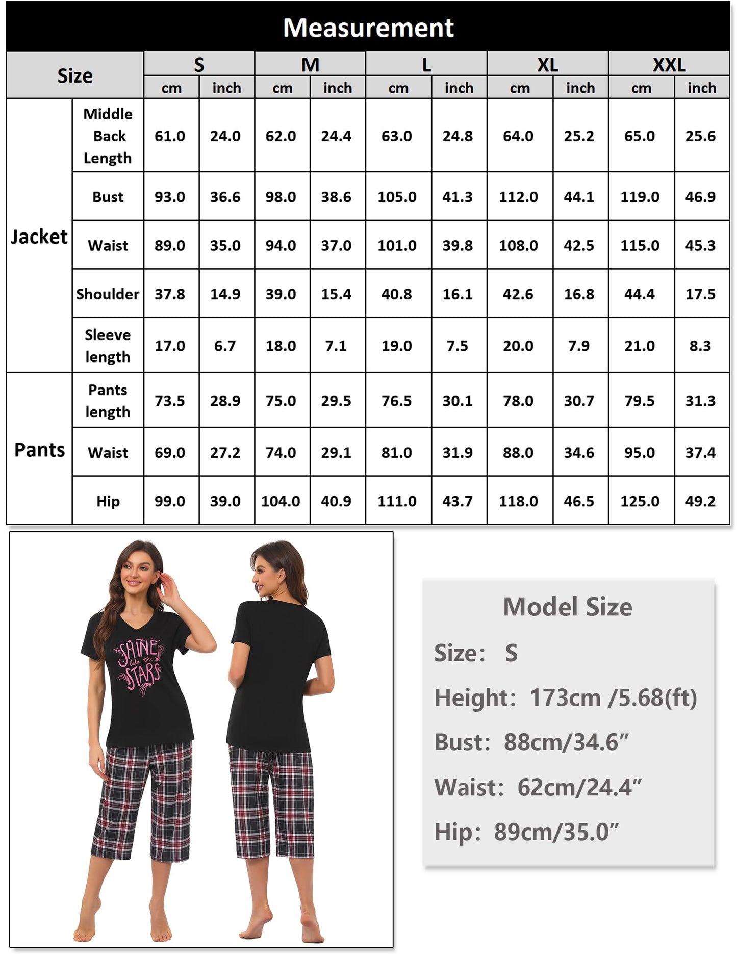 Pyjama Femme Été en Coton à Carreaux – Ensemble 2 Pièces Manche Courte et Pantalon Capri