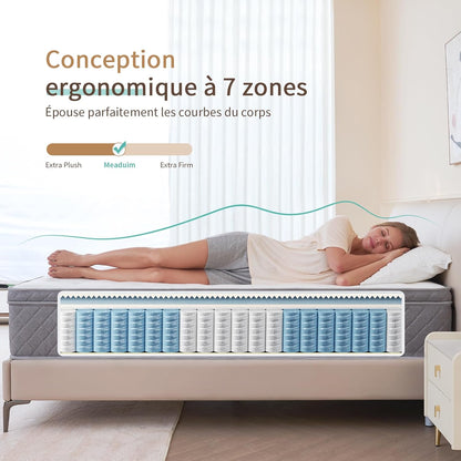 Hiepunos Matelas | Hybride à Ressorts Ensachés et Mémoire de Forme