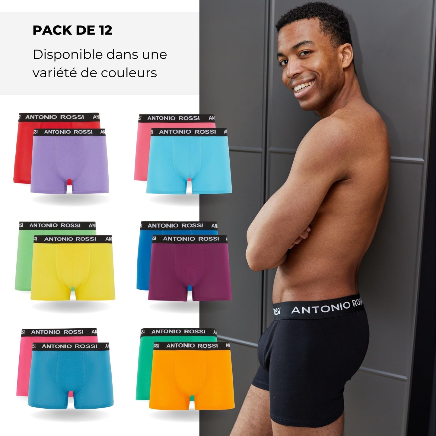 Lot de 12 Boxers Ajustés pour Hommes