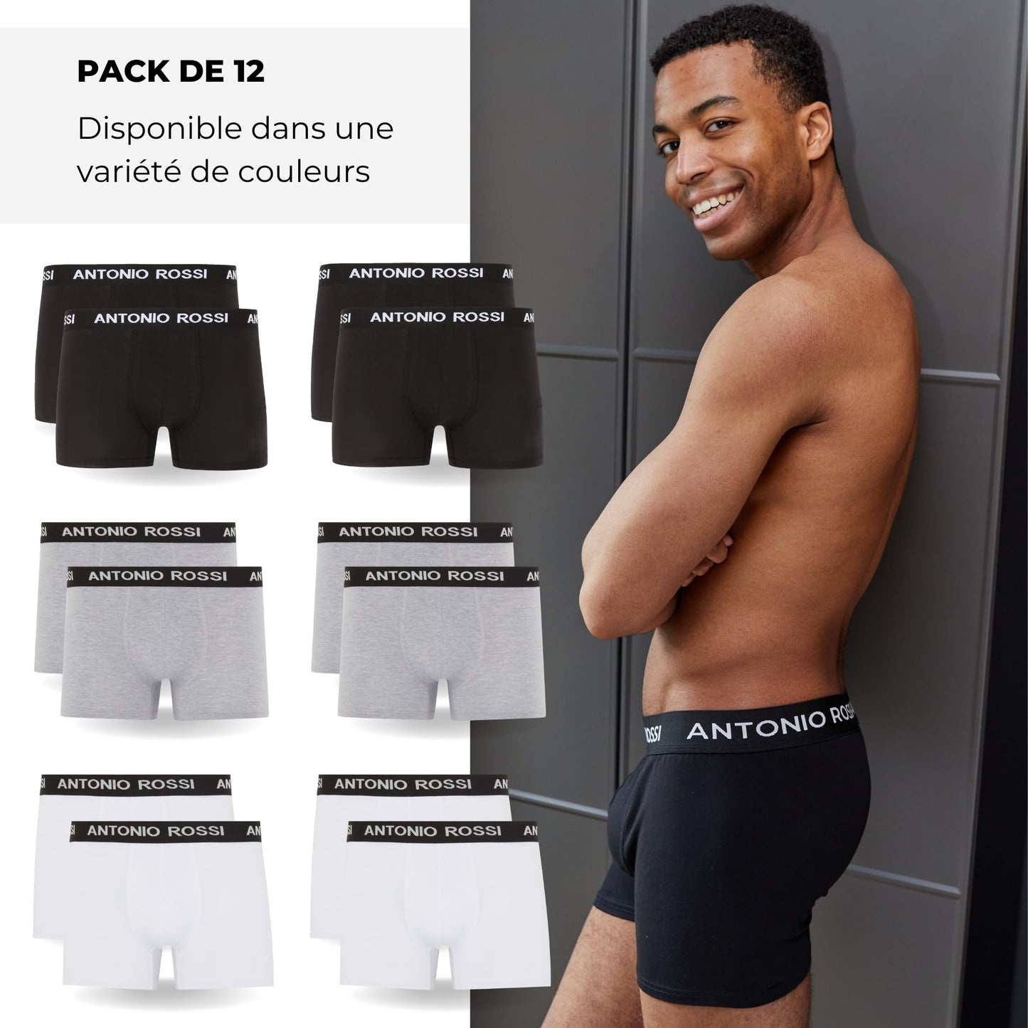 Lot de 12 Boxers Ajustés pour Hommes