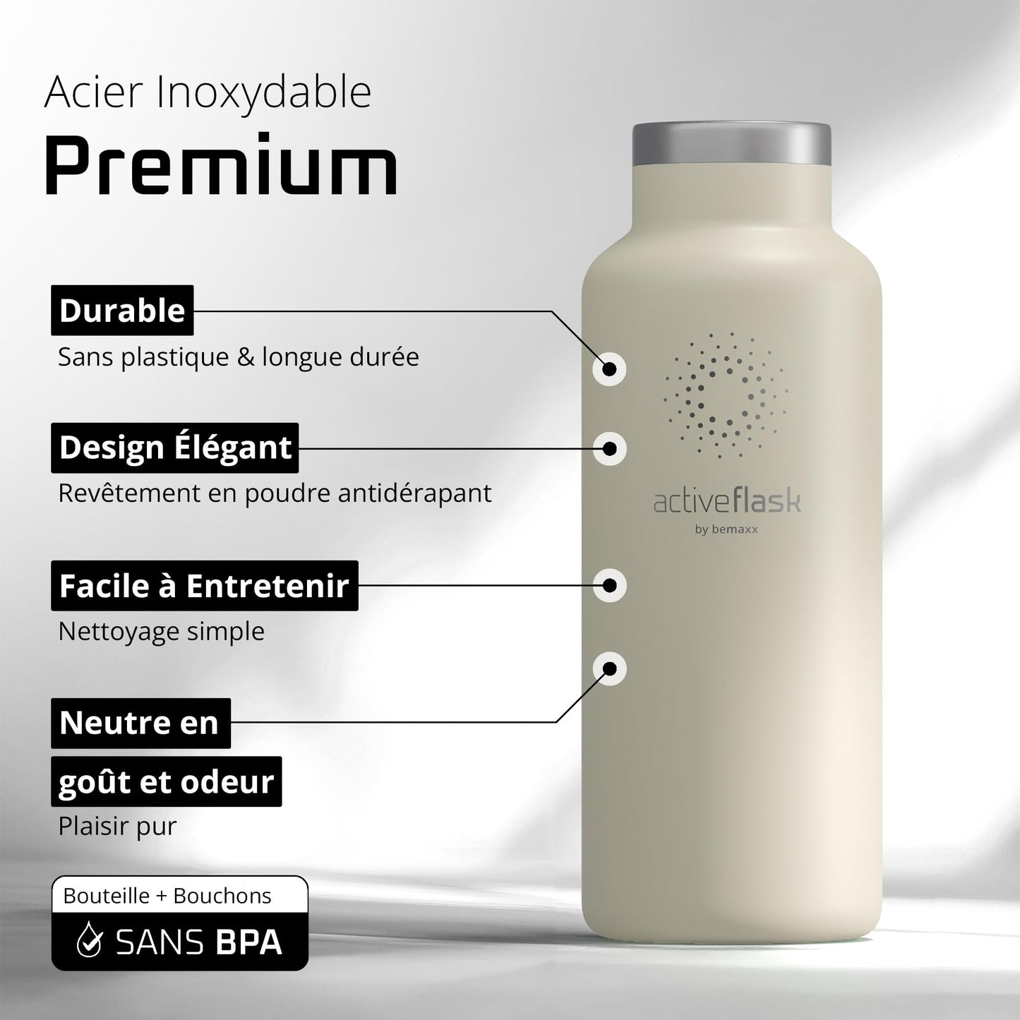 Gourde Inox Isotherme  avec 3 Bouchons + Infuseur Thé/Fruits | Sans BPA