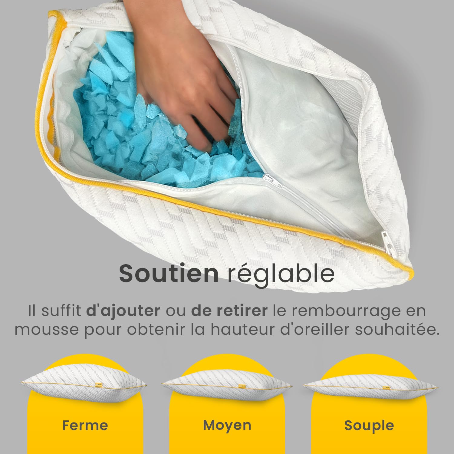 Oreillers Mémoire de Forme Ajustable – Fraîcheur Gel & Housse Bambou