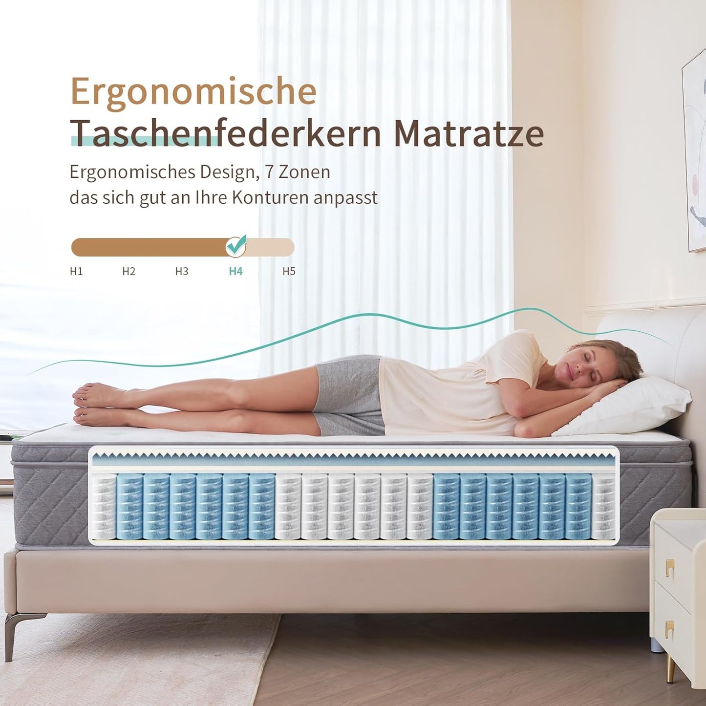 Hiepunos Matelas | Hybride à Ressorts Ensachés et Mémoire de Forme