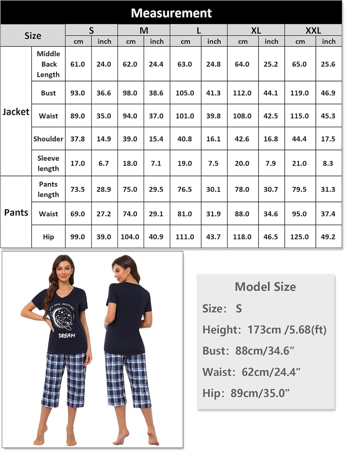 Pyjama Femme Été en Coton à Carreaux – Ensemble 2 Pièces Manche Courte et Pantalon Capri