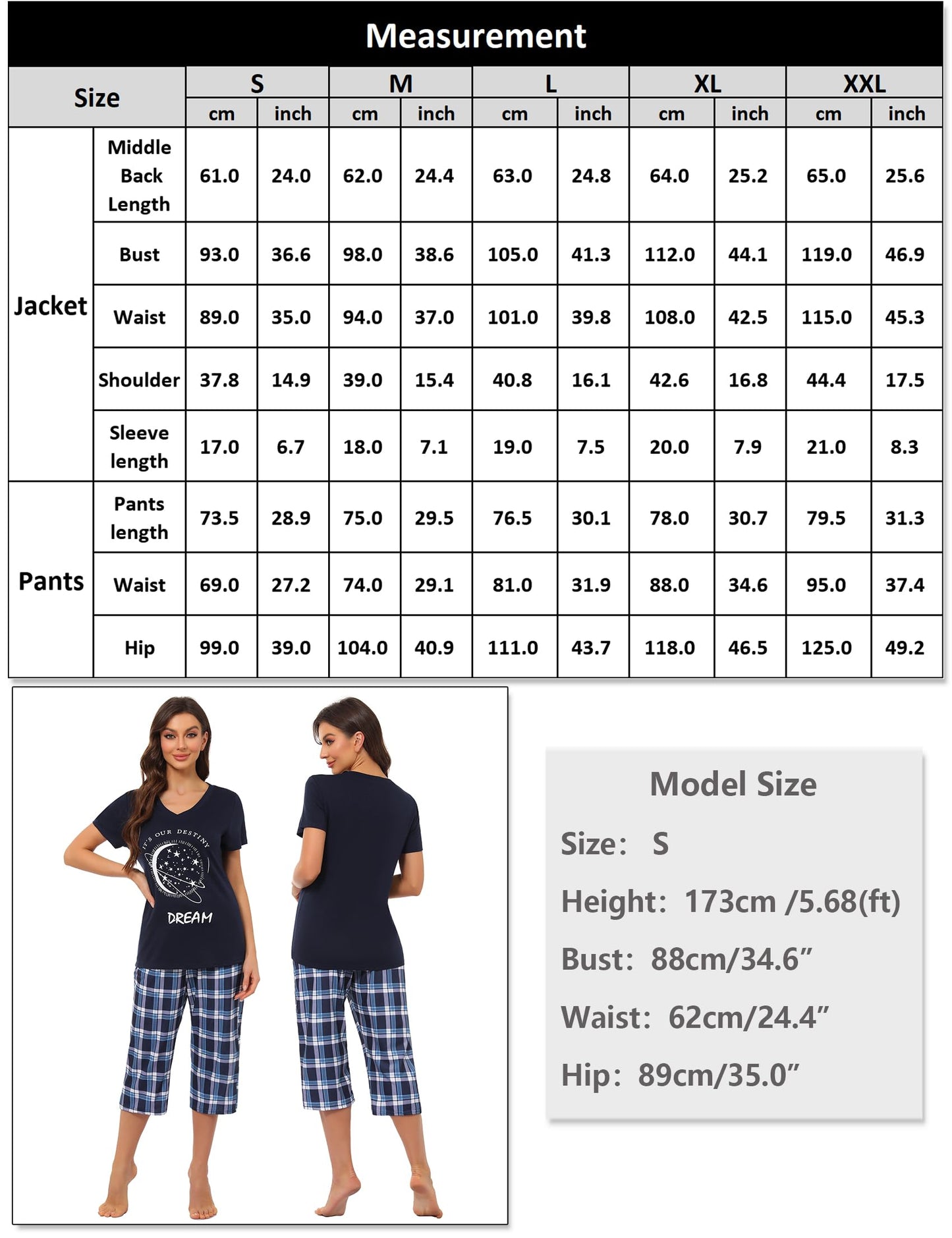 Pyjama Femme Été en Coton à Carreaux – Ensemble 2 Pièces Manche Courte et Pantalon Capri