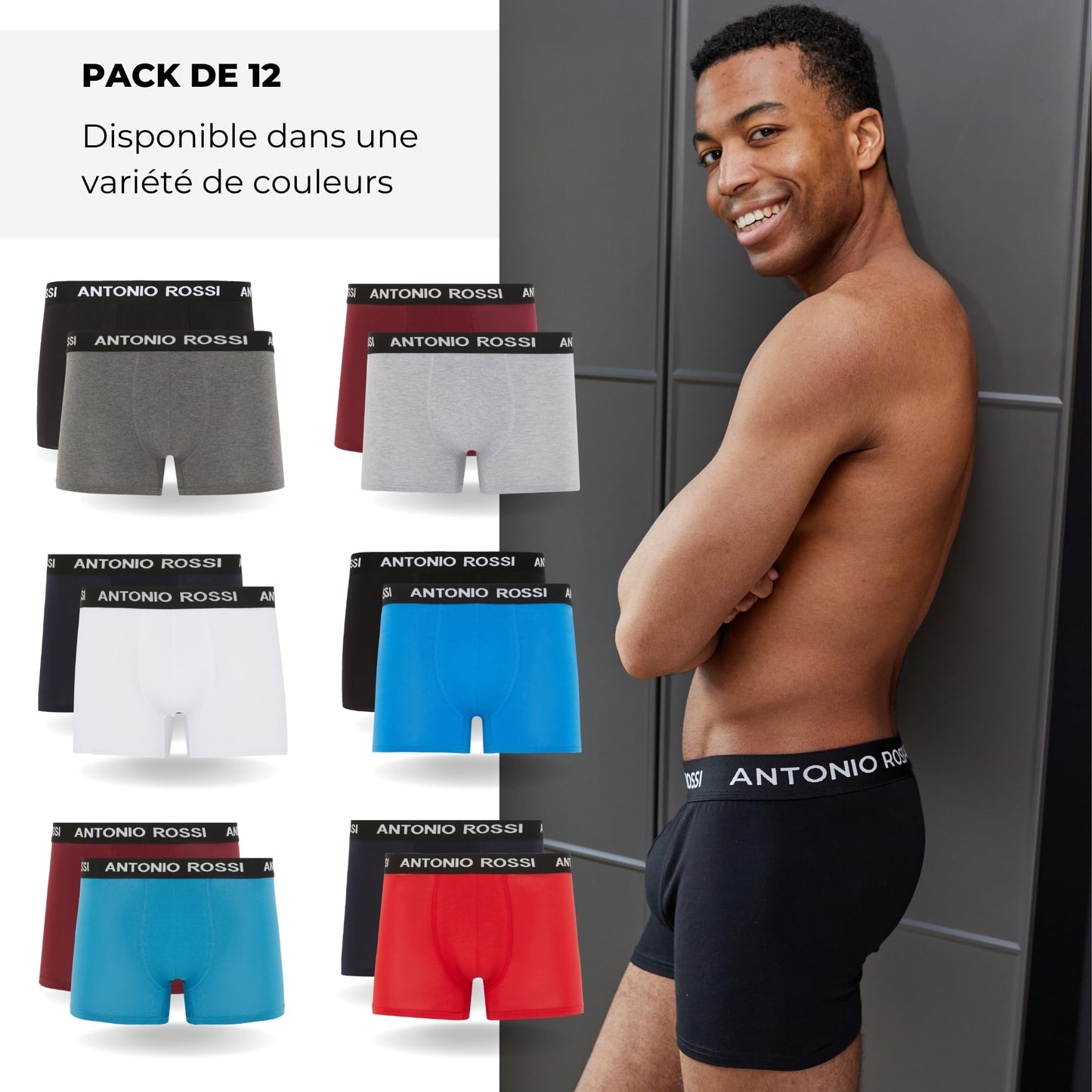 Lot de 12 Boxers Ajustés pour Hommes