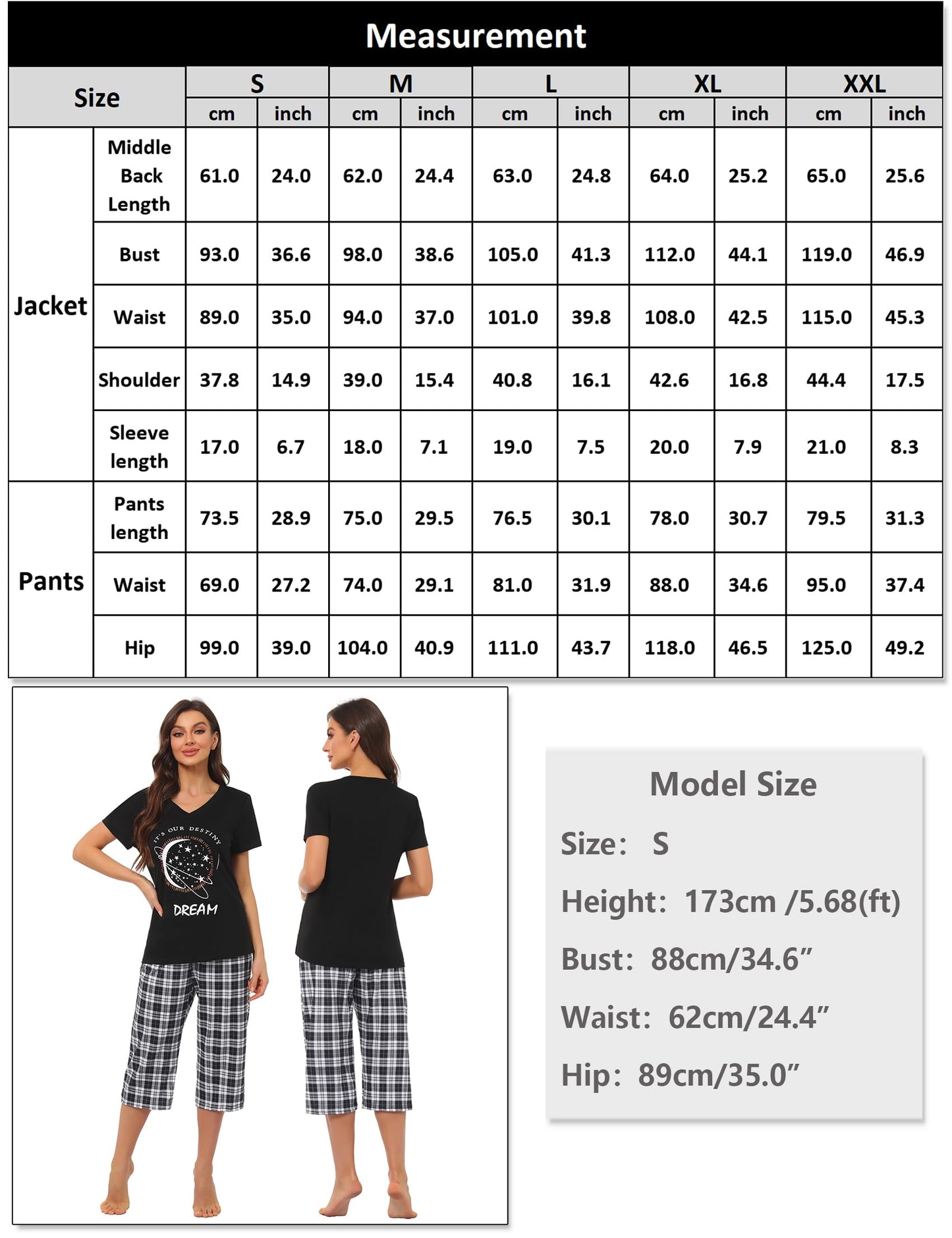 Pyjama Femme Été en Coton à Carreaux – Ensemble 2 Pièces Manche Courte et Pantalon Capri