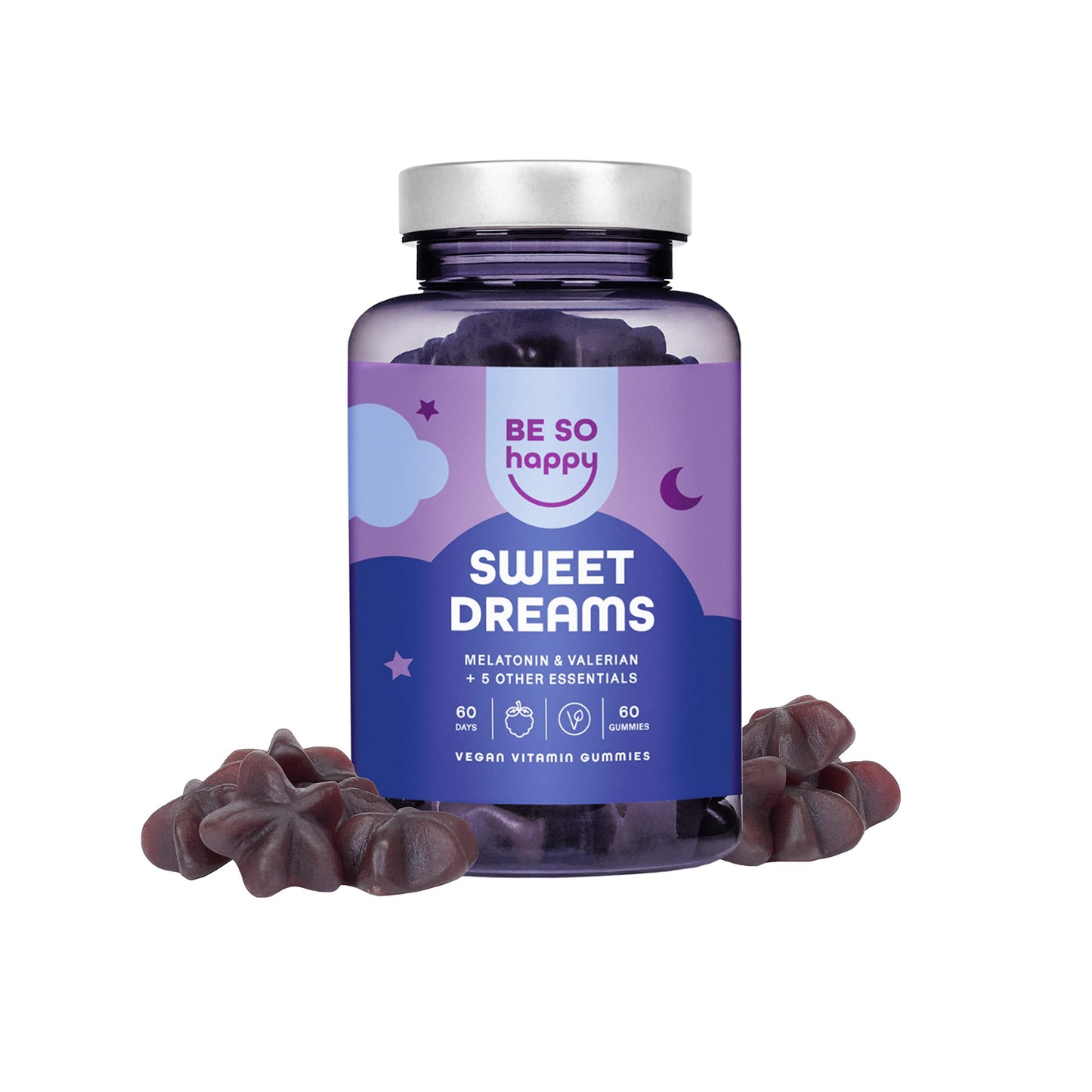 Mélatonine Gummies | 60 Jours | BeSoHappy® SWEET DREAMS – Pour un Sommeil Réparateur 🌙