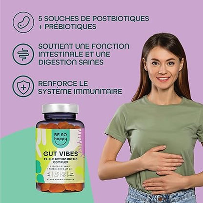 Gummies Santé Intestinale | 60 Jours | BeSoHappy® GUT VIBES – Digestion & Immunité 🦠