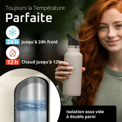 Gourde Inox Isotherme  avec 3 Bouchons + Infuseur Thé/Fruits | Sans BPA