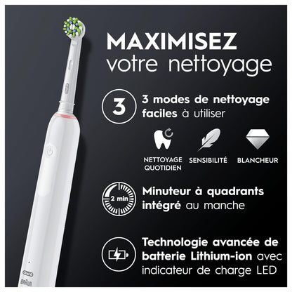 Oral-B Pro 3 3000 Brosse à Dents Électrique – Technologie 3D et Contrôle de la Pression