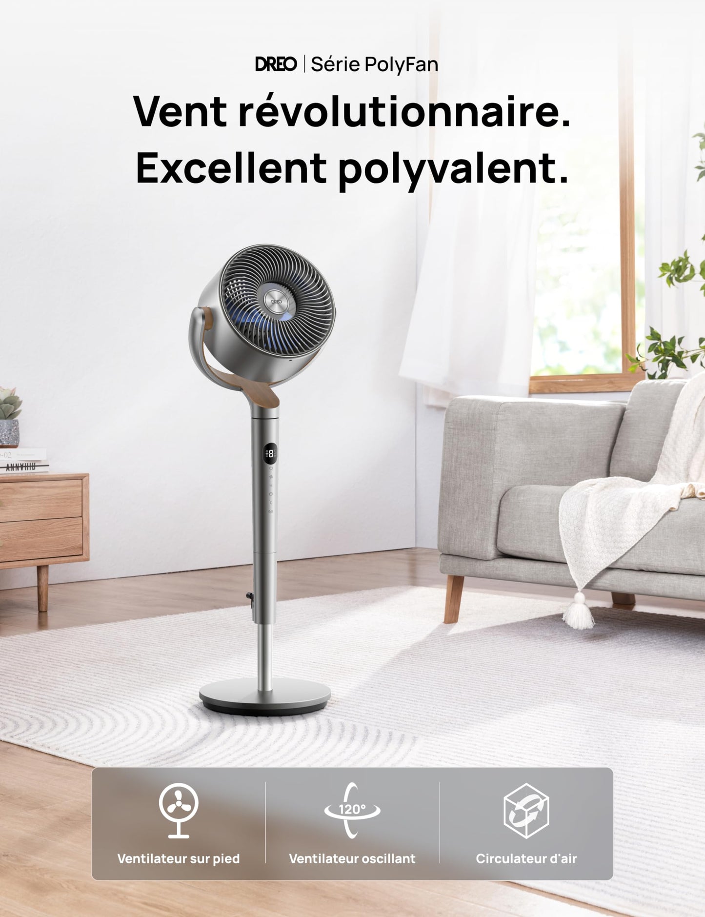 Ventilateur sur Pied Silencieux, Oscillation Omnidirectionnelle