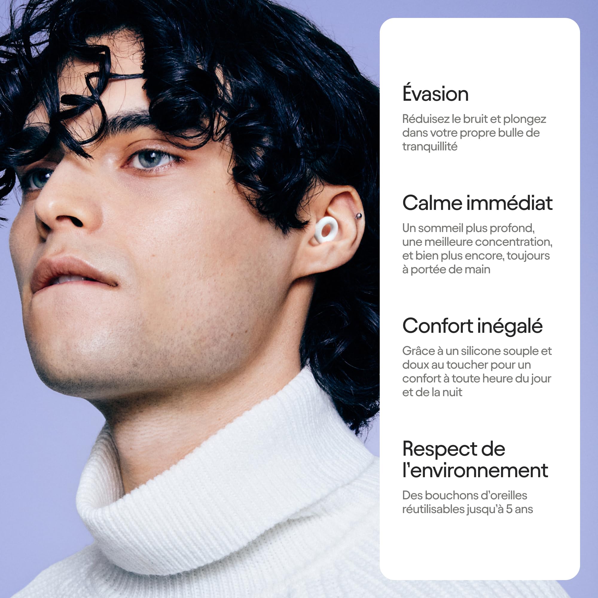 Bouchons d’oreille – Réutilisables et ultra confortables Réduction du bruit de 24 dB