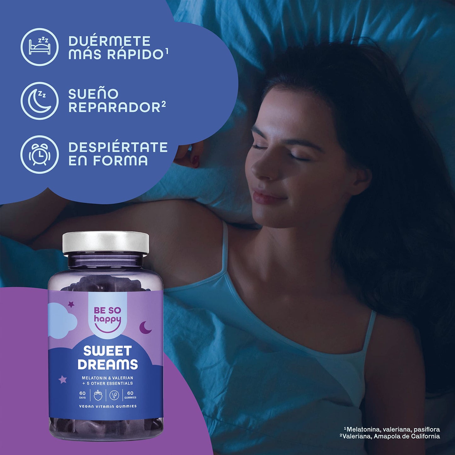 Mélatonine Gummies | 60 Jours | BeSoHappy® SWEET DREAMS – Pour un Sommeil Réparateur 🌙