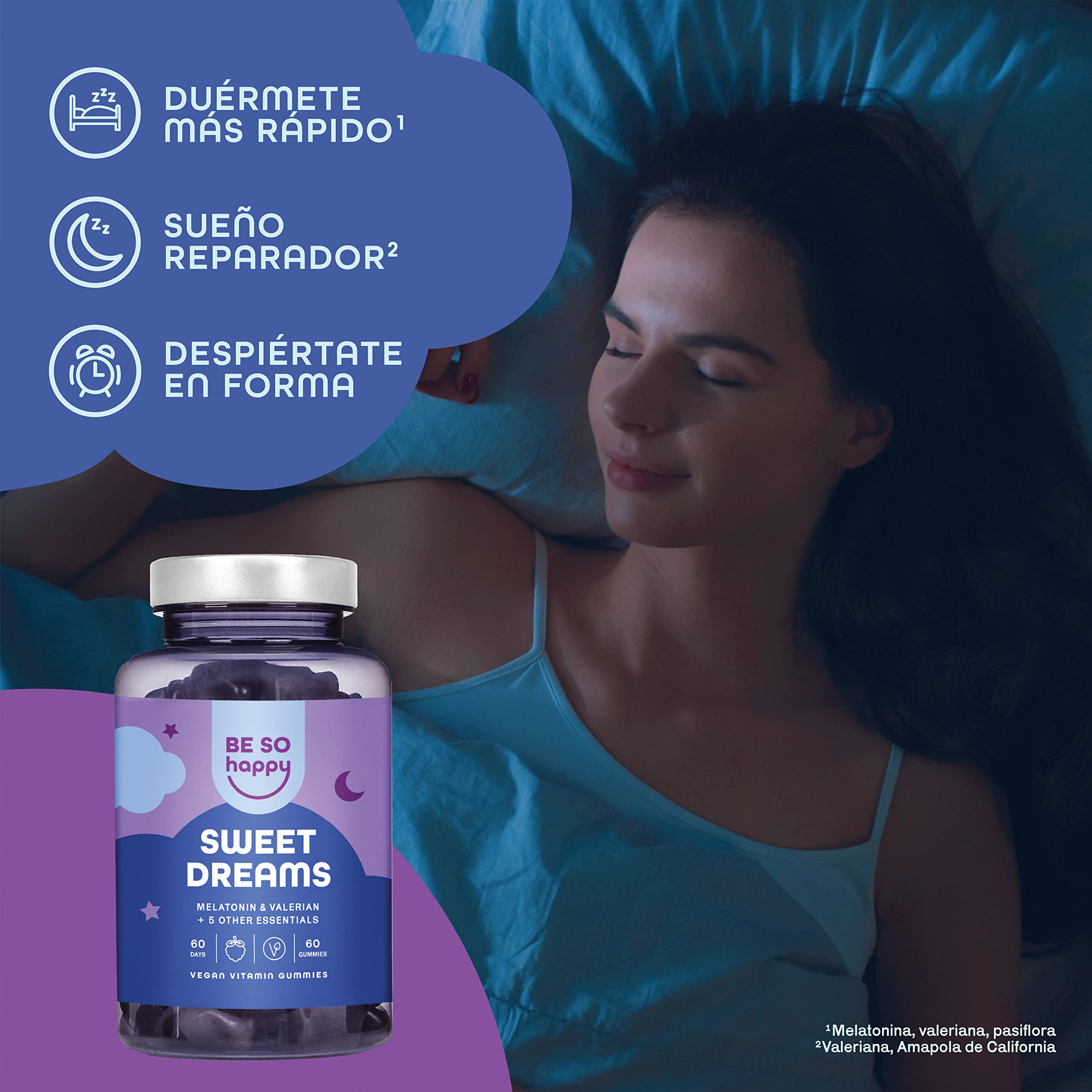 Mélatonine Gummies | 60 Jours | BeSoHappy® SWEET DREAMS – Pour un Sommeil Réparateur 🌙