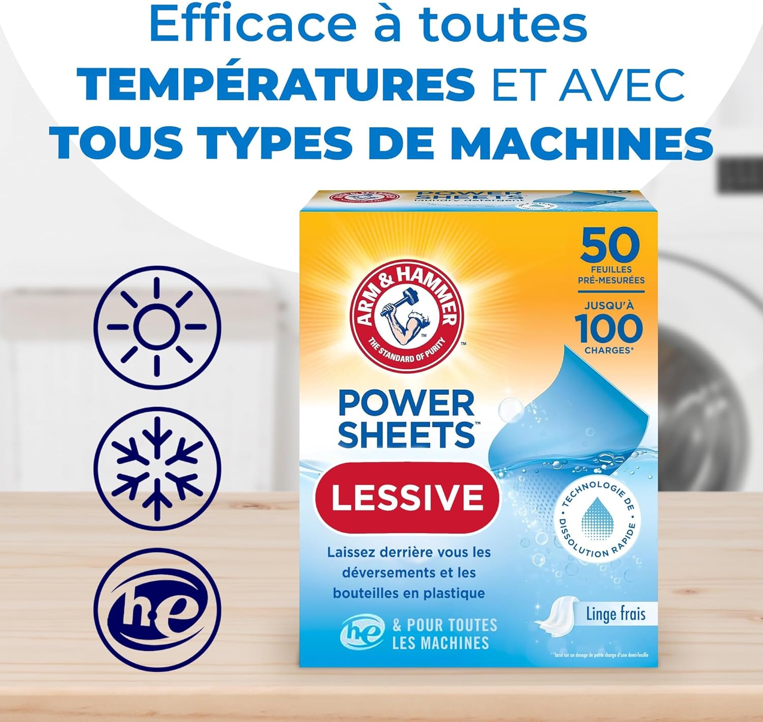 Feuilles de Lessive – Détergent Soluble, Sans Plastique, Jusqu’à 100 Machines