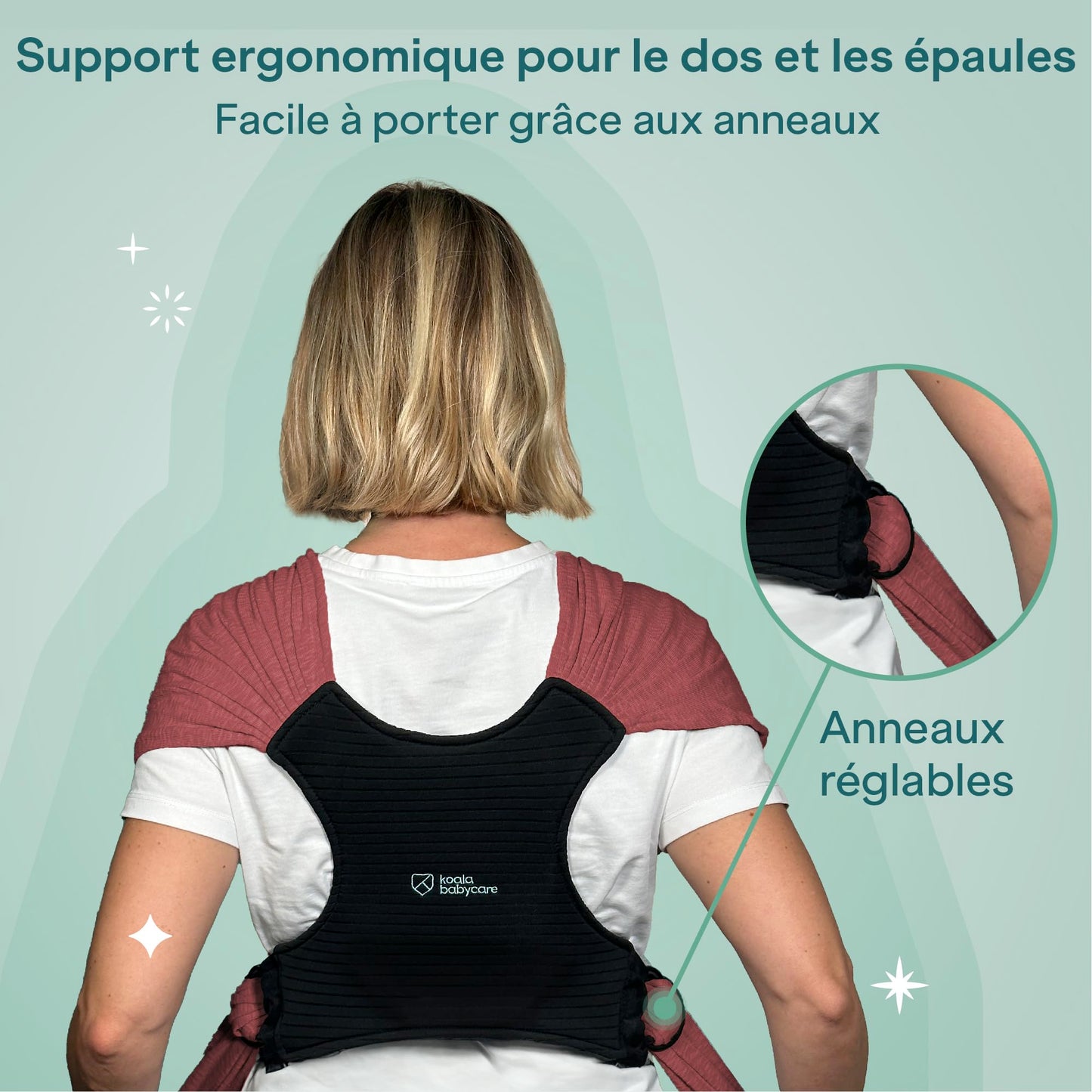 Koala Bébé Écharpe de Portage Réglable – Facile à Enfiler, Unisexe, Noir