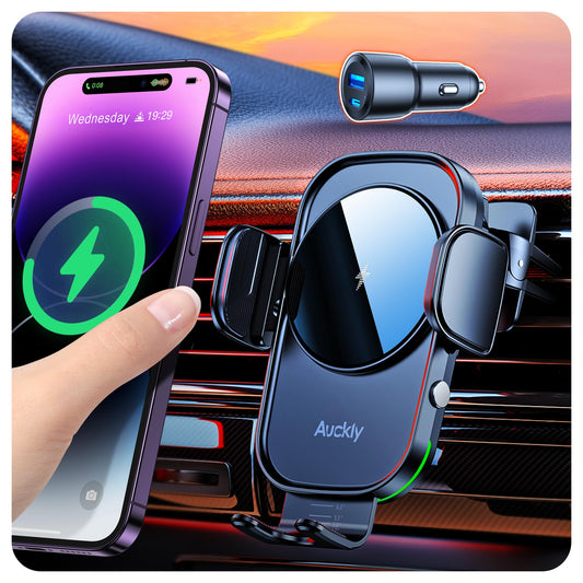 Auckly 15w Support Telephone Voiture Induction,【60W QC3.0】 Chargeur Induction Voiture Rapide Clip Chargeur sans Fil Voiture pour iPhone 15 14 13 12 Pro Max Mini Plus Samsung