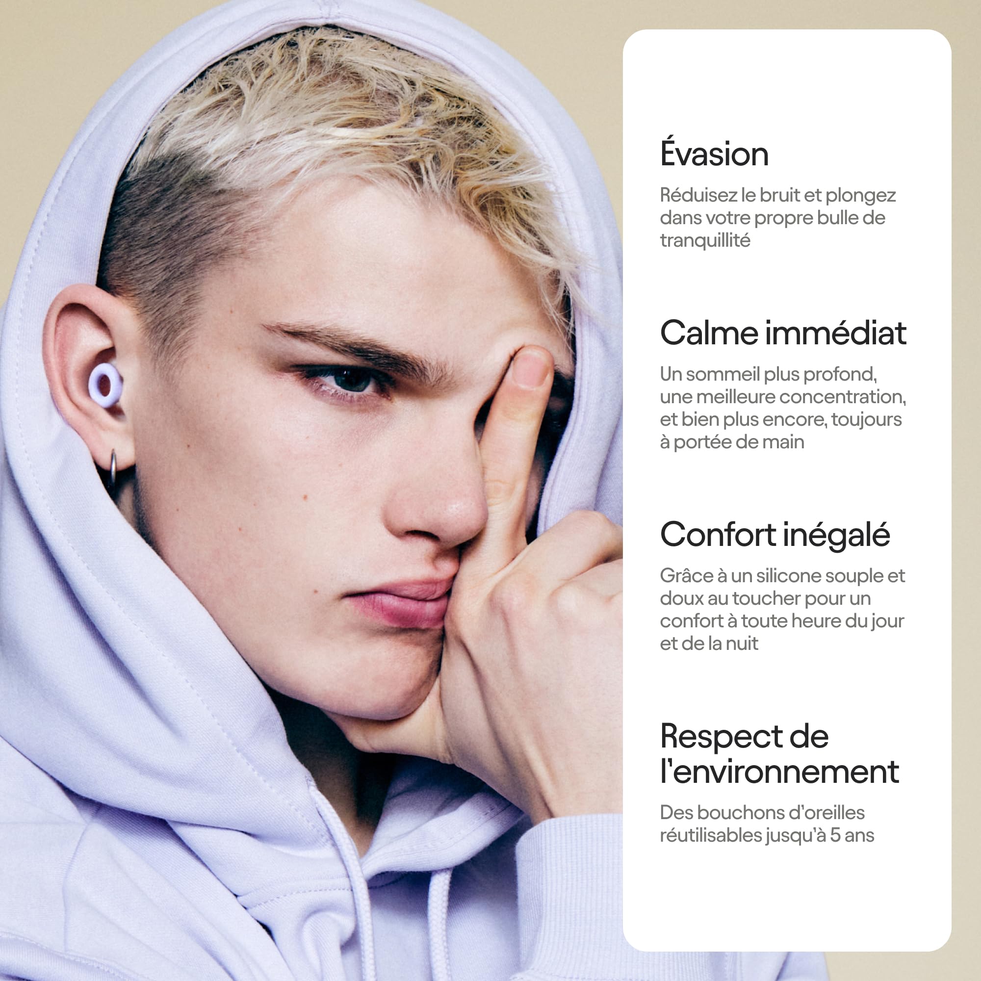 Bouchons d’oreille – Réutilisables et ultra confortables Réduction du bruit de 24 dB