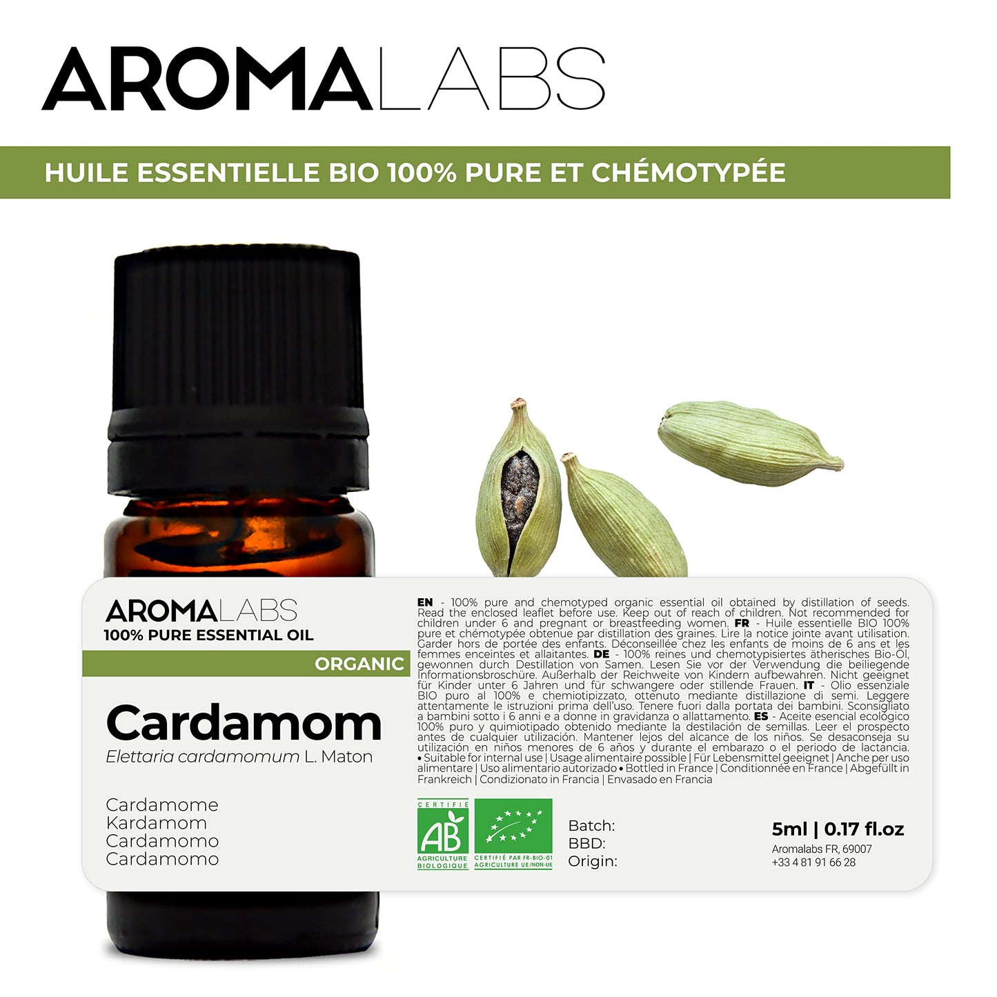 Huile Essentielle BIO Cardamome | 100% Pure, Naturelle- 5mL